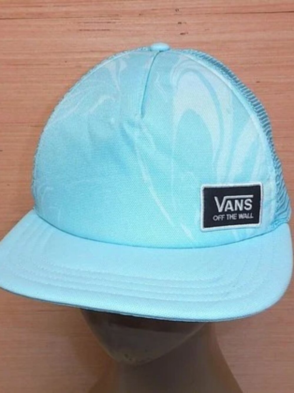 VANS Off The Wall Baby Blue Teal Mesh Snap Back Hat Cap Adult Size Small Medium